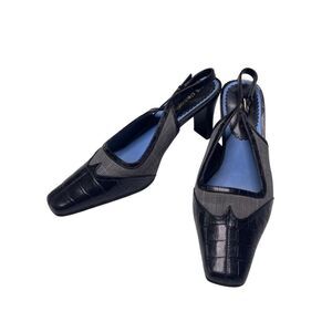 Liz Claiborne Womens 9M Spark Crocodile Embossed Leather Slingback Heels